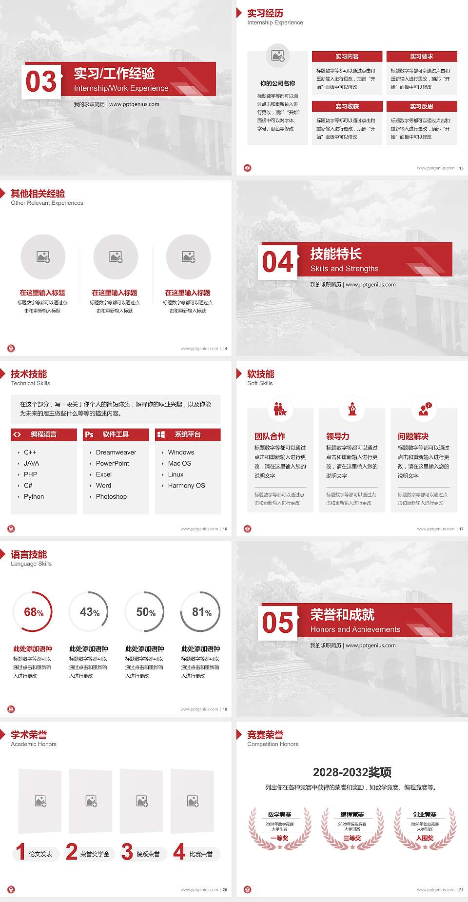 海南医科大学教师/学生通用个人简历PPT模板4:3格式幻灯片预览图3