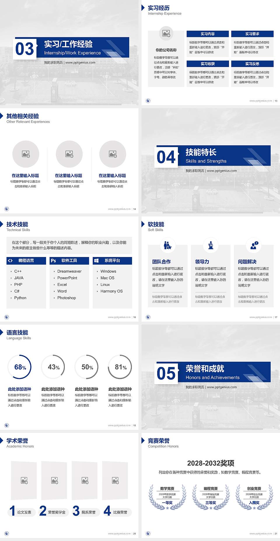 周口理工职业学院教师/学生通用个人简历PPT模板4:3格式幻灯片预览图3
