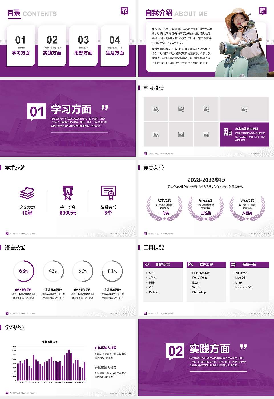 深圳理工大学专用国家奖学金答辩PPT模板16:9格式幻灯片预览图2
