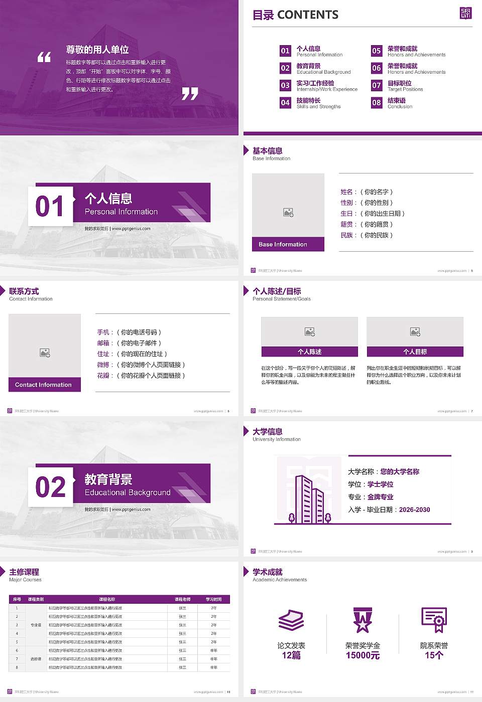 深圳理工大学教师/学生通用个人简历PPT模板16:9格式幻灯片预览图2