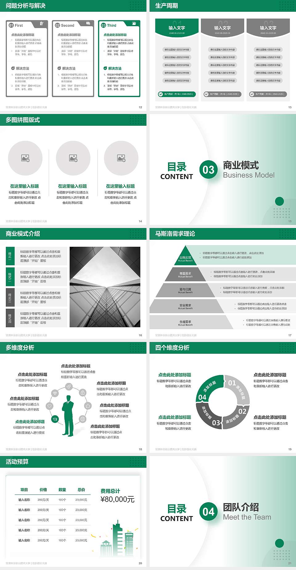 甘肃林业职业技术大学全国大学生创新创业大赛计划书PPT模板4:3格式幻灯片预览图3