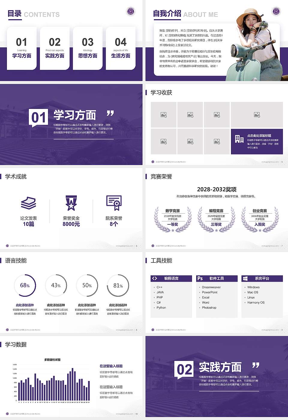 三亚护理职业学院专用国家奖学金答辩PPT模板16:9格式幻灯片预览图2