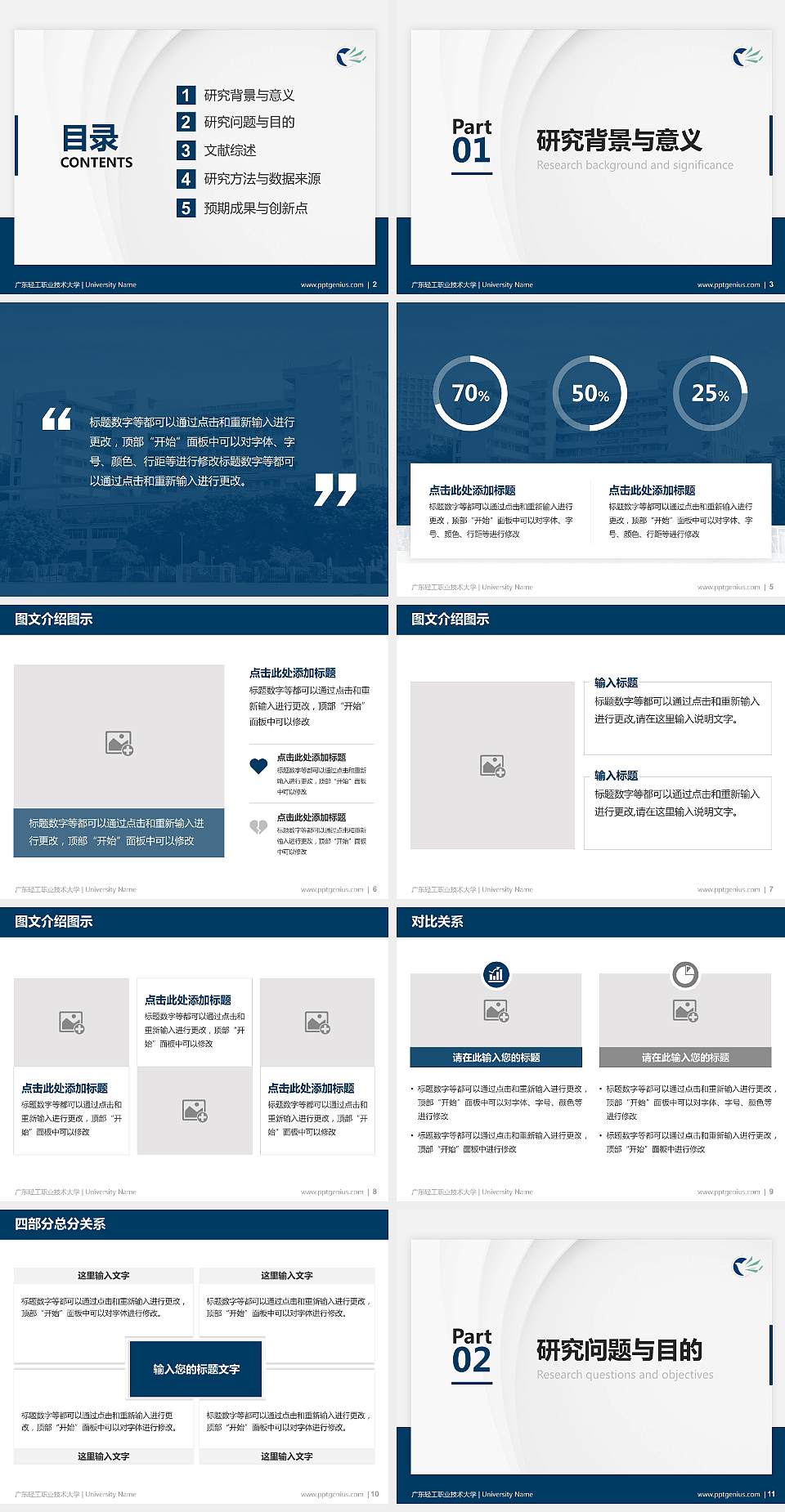 广东轻工职业技术大学硕士研究生/本科生毕业论文答辩/开题报告通用PPT模板4:3格式幻灯片预览图2