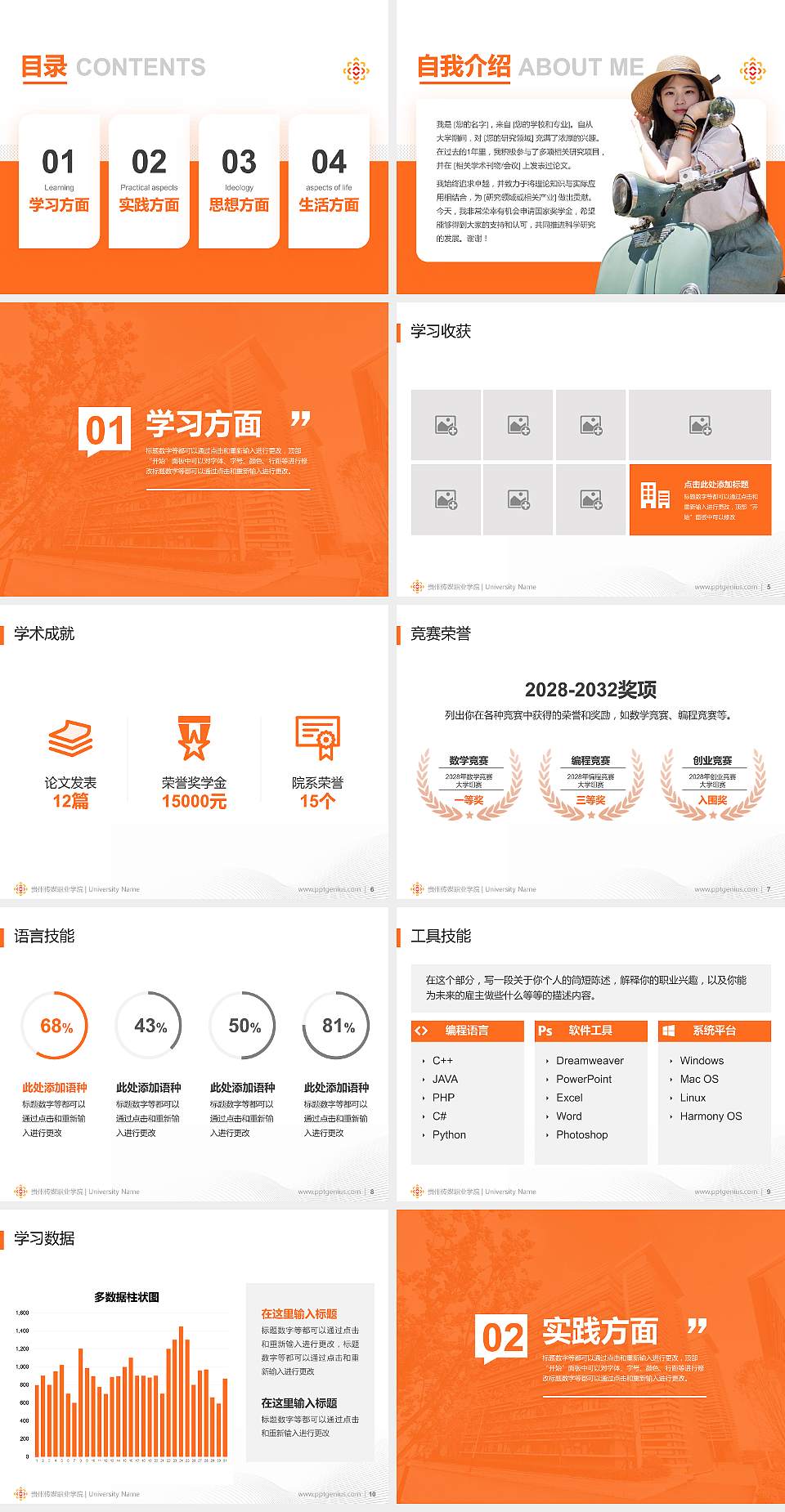 贵州传媒职业学院专用国家奖学金答辩PPT模板4:3格式幻灯片预览图2