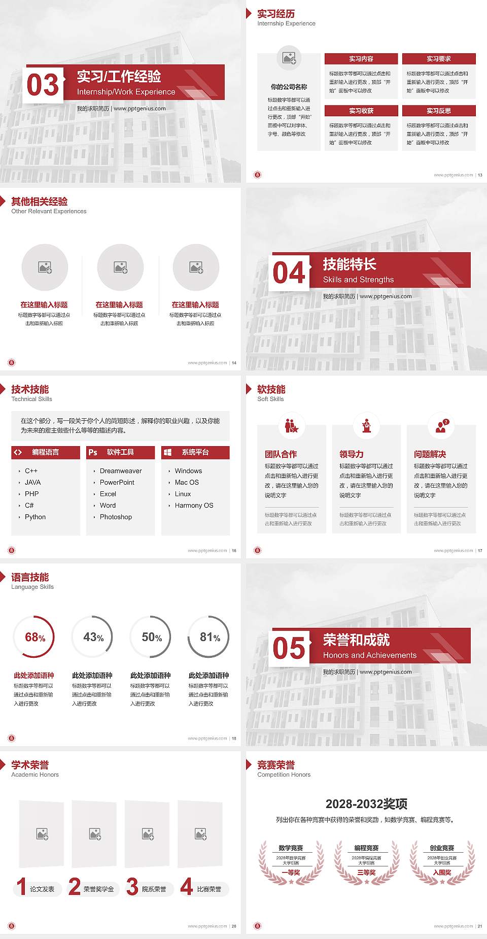 怀化工商职业技术学院教师/学生通用个人简历PPT模板4:3格式幻灯片预览图3