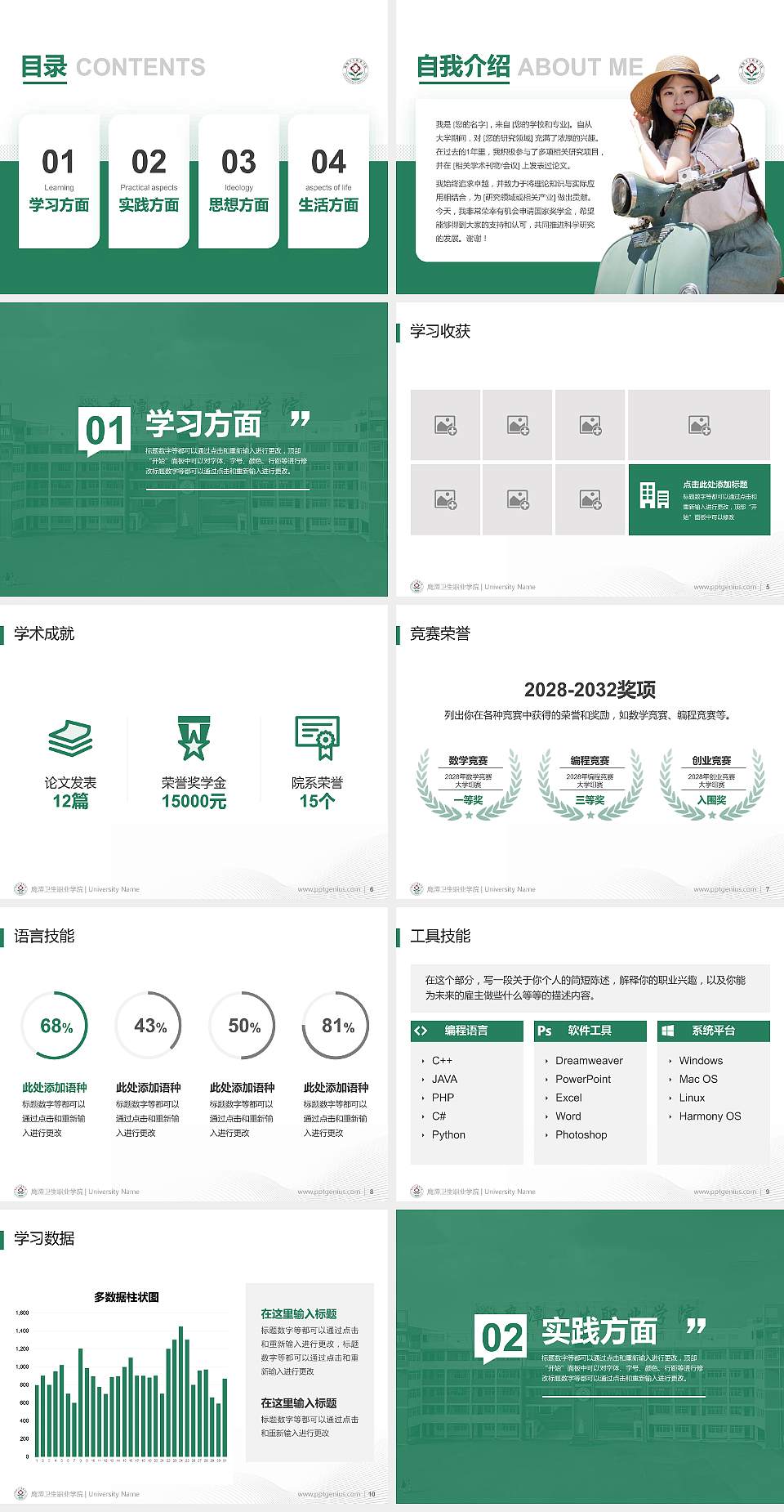 鹰潭卫生职业学院专用国家奖学金答辩PPT模板4:3格式幻灯片预览图2