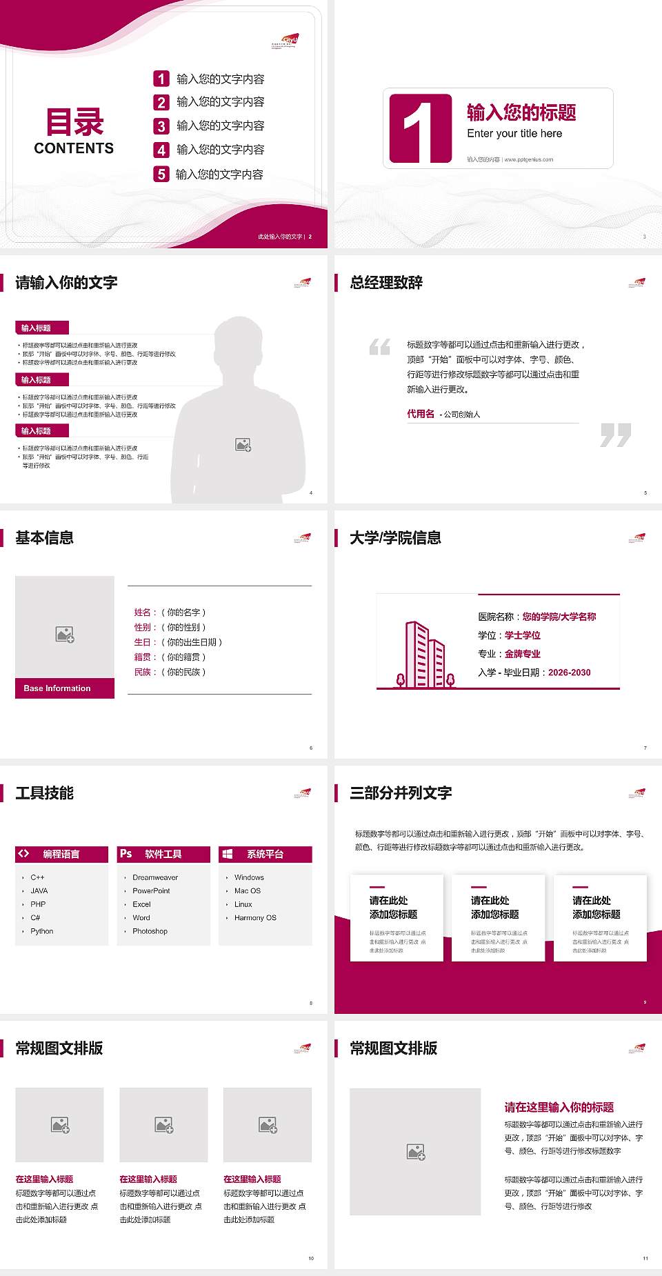 香港城市大学（东莞）大学生职业生涯规划书PPT模板下载4:3格式幻灯片预览图2