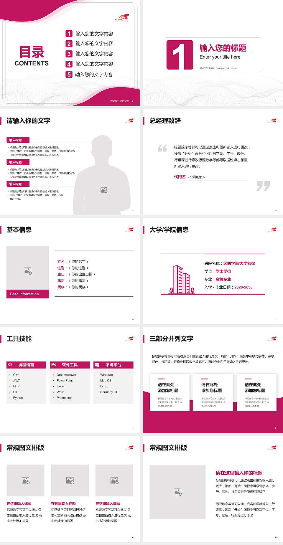 香港城市大学大学生职业生涯规划书PPT模板下载4:3格式幻灯片预览图2