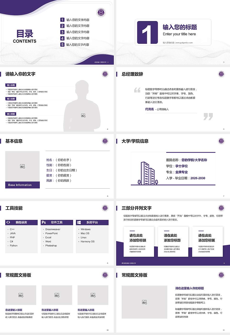 三亚护理职业学院大学生职业生涯规划书PPT模板下载16:9格式幻灯片预览图2