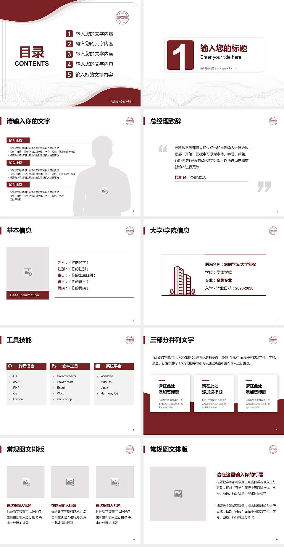 阜阳理工学院大学生职业生涯规划书PPT模板下载4:3格式幻灯片预览图2