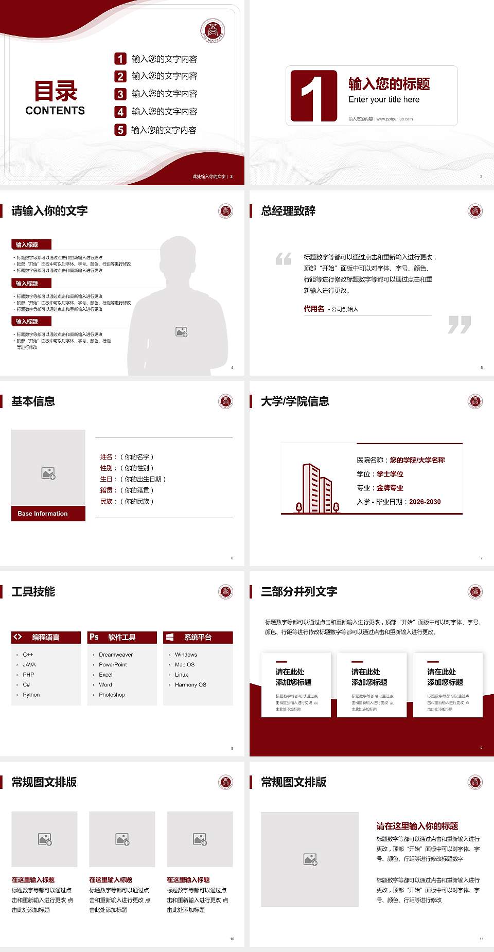 平顶山文化艺术职业学院大学生职业生涯规划书PPT模板下载4:3格式幻灯片预览图2