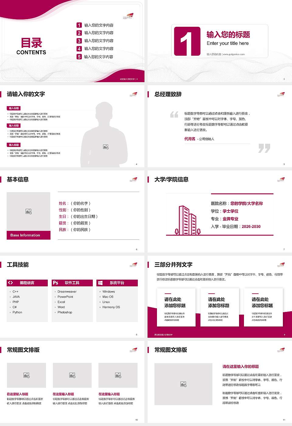 香港城市大学（东莞）大学生职业生涯规划书PPT模板下载16:9格式幻灯片预览图2