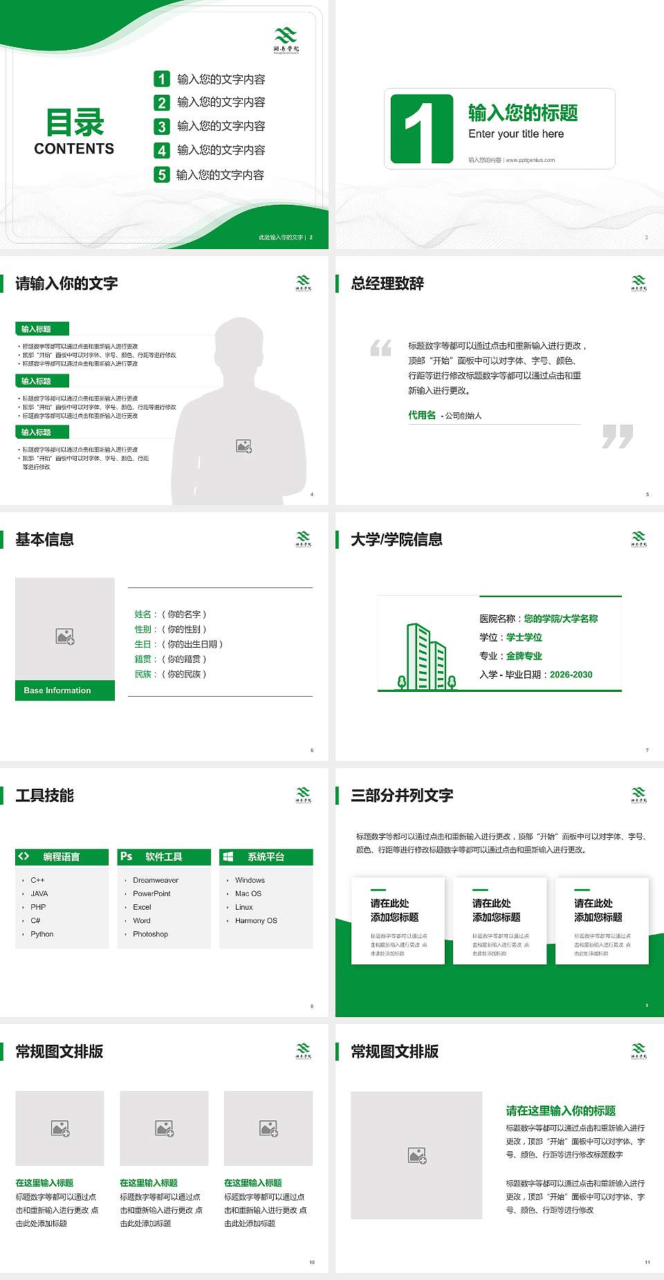湘南学院大学生职业生涯规划书PPT模板下载4:3格式幻灯片预览图2