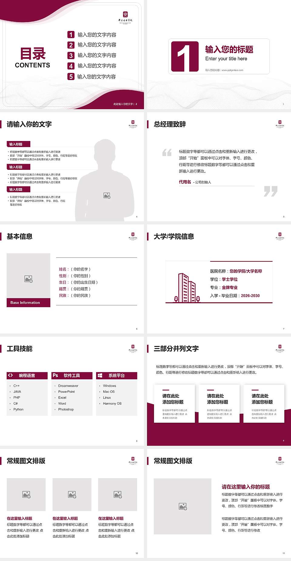 中央音乐学院大学生职业生涯规划书PPT模板下载4:3格式幻灯片预览图2