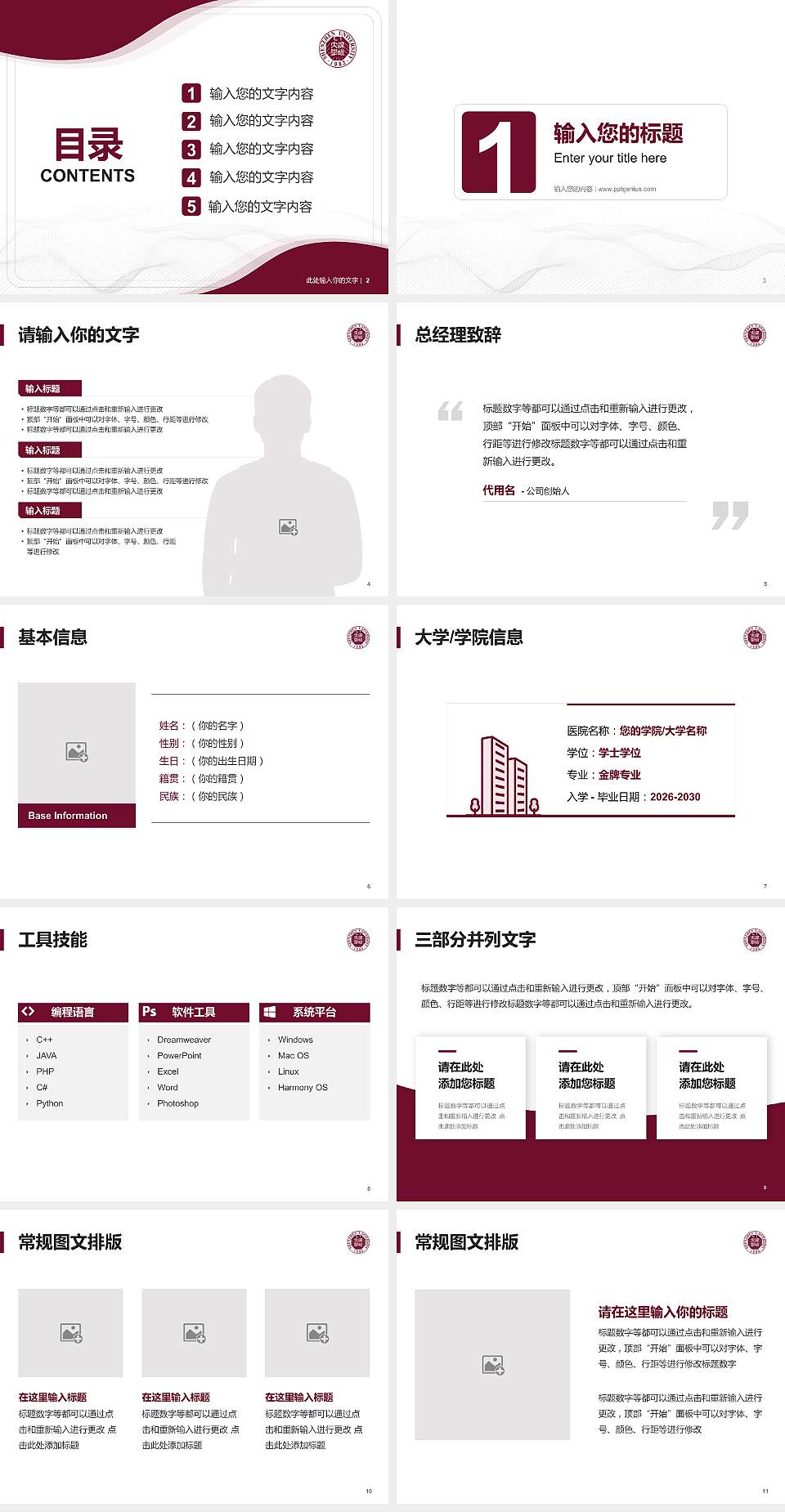 深圳大学大学生职业生涯规划书PPT模板下载4:3格式幻灯片预览图2