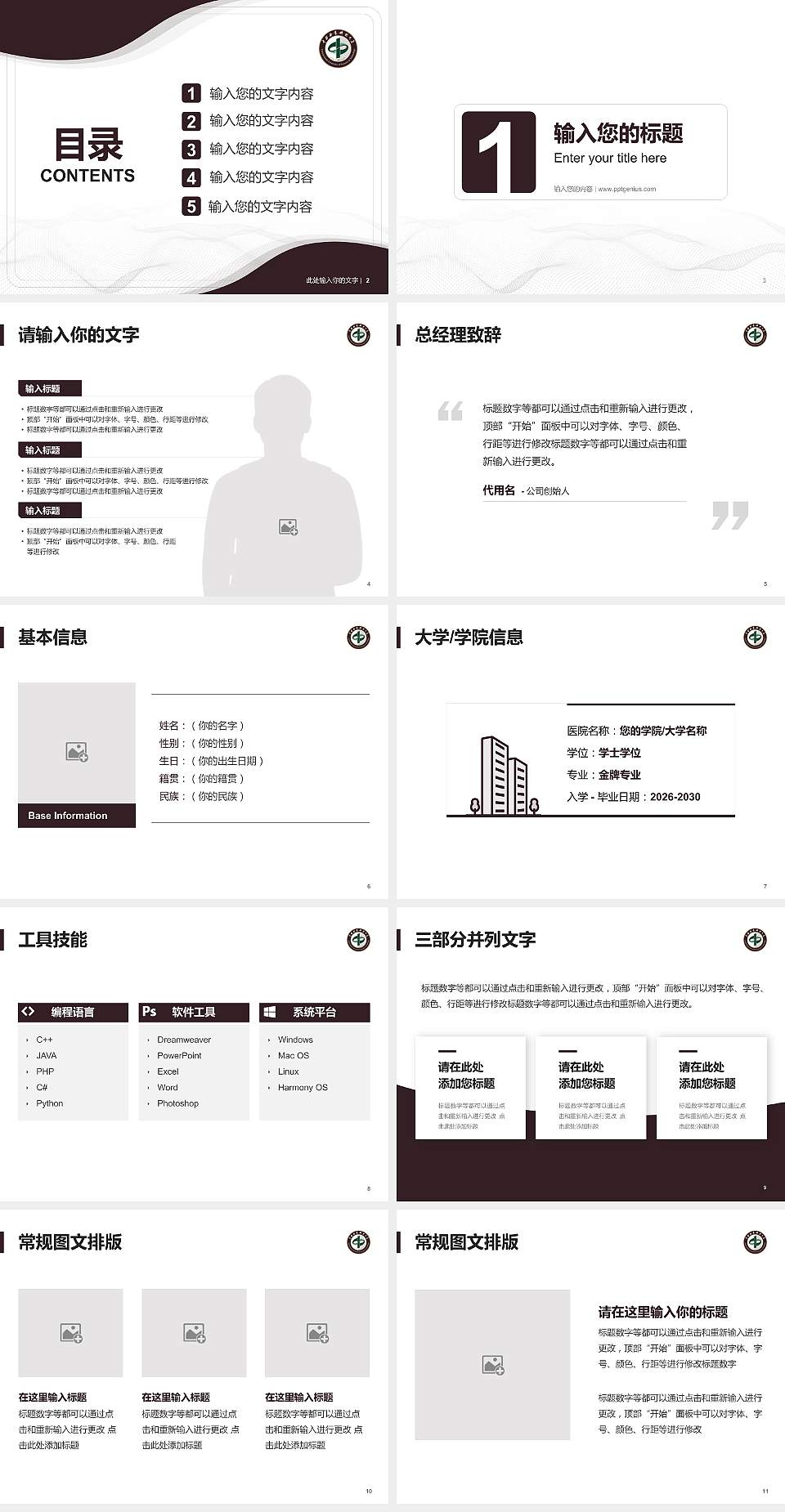 中南林业科技大学大学生职业生涯规划书PPT模板下载4:3格式幻灯片预览图2