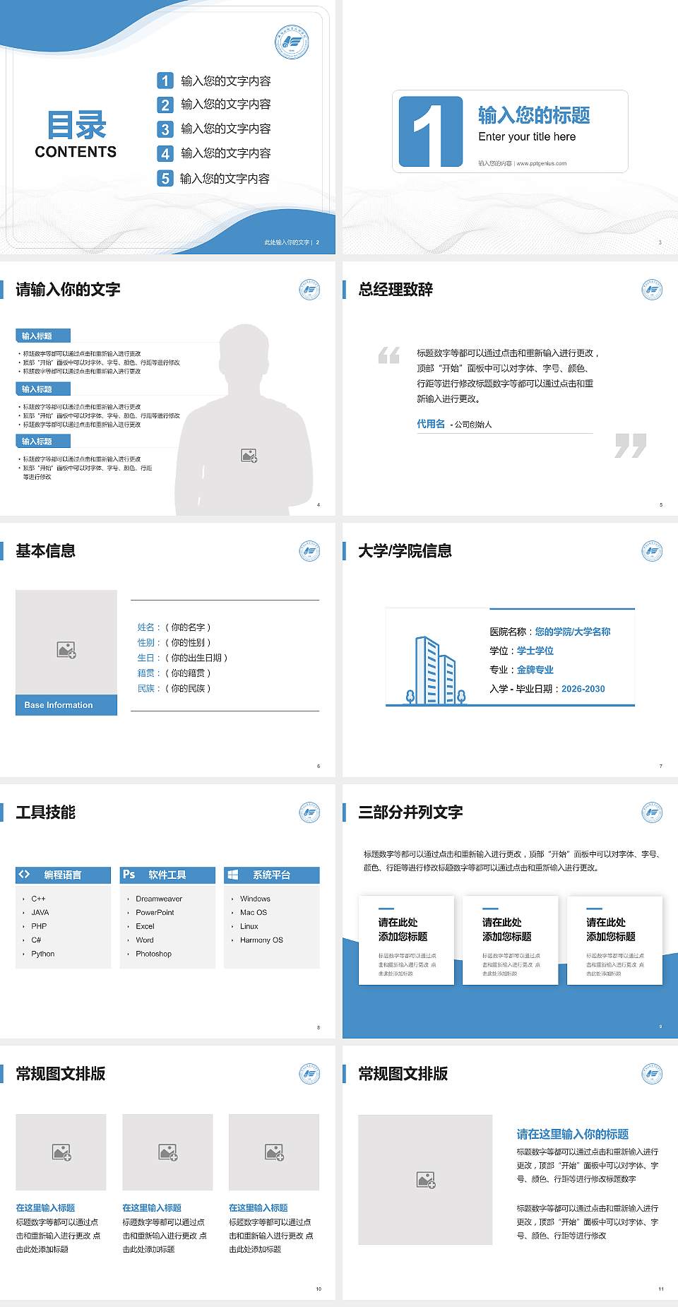 平顶山职业技术学院大学生职业生涯规划书PPT模板下载4:3格式幻灯片预览图2