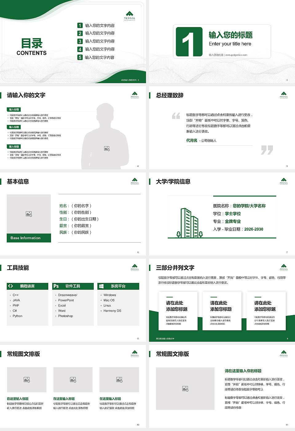 中央美术学院大学生职业生涯规划书PPT模板下载16:9格式幻灯片预览图2