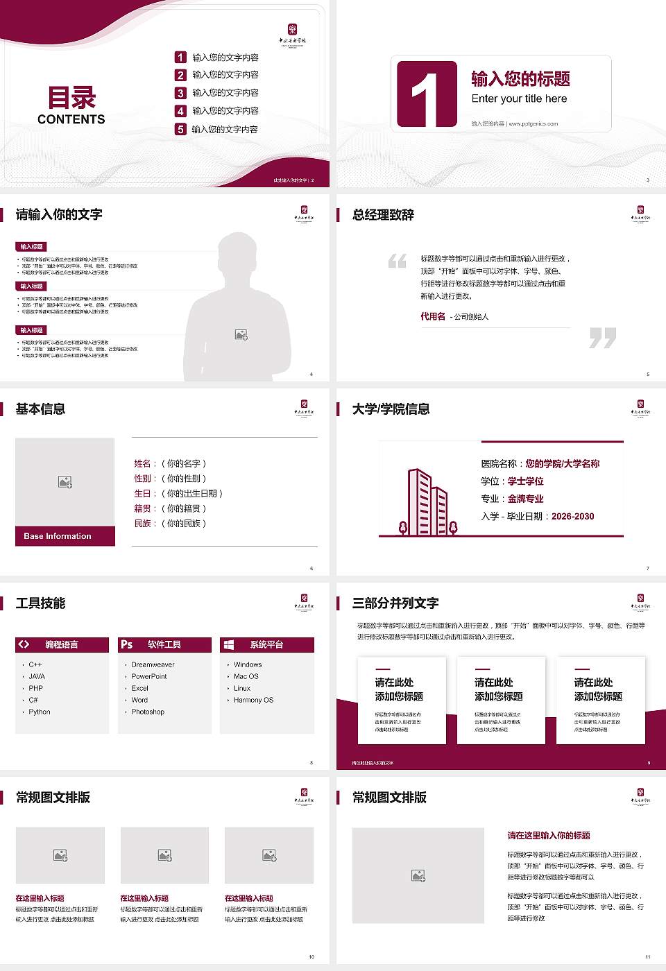 中央音乐学院大学生职业生涯规划书PPT模板下载16:9格式幻灯片预览图2