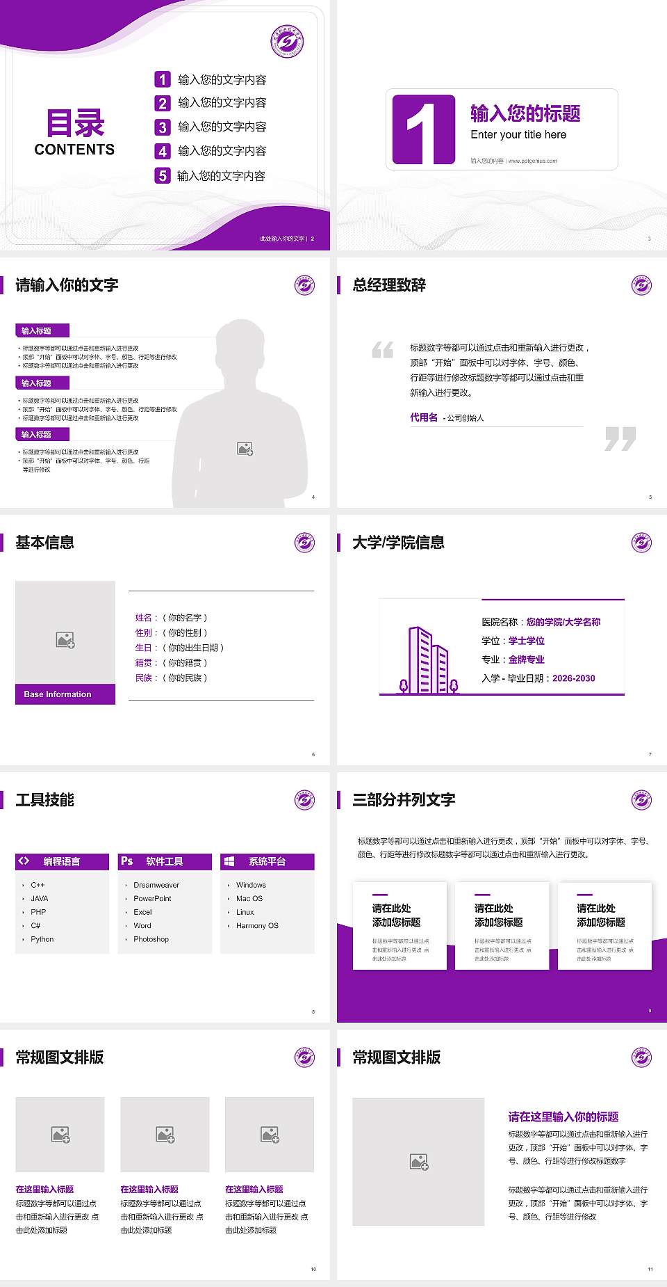 松原职业技术学院大学生职业生涯规划书PPT模板下载4:3格式幻灯片预览图2