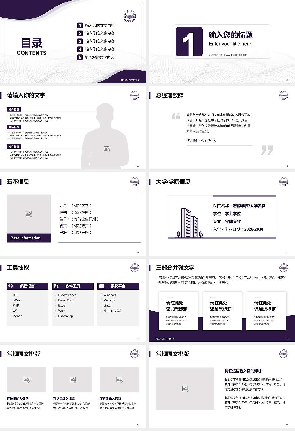 辽宁传媒学院大学生职业生涯规划书PPT模板下载16:9格式幻灯片预览图2
