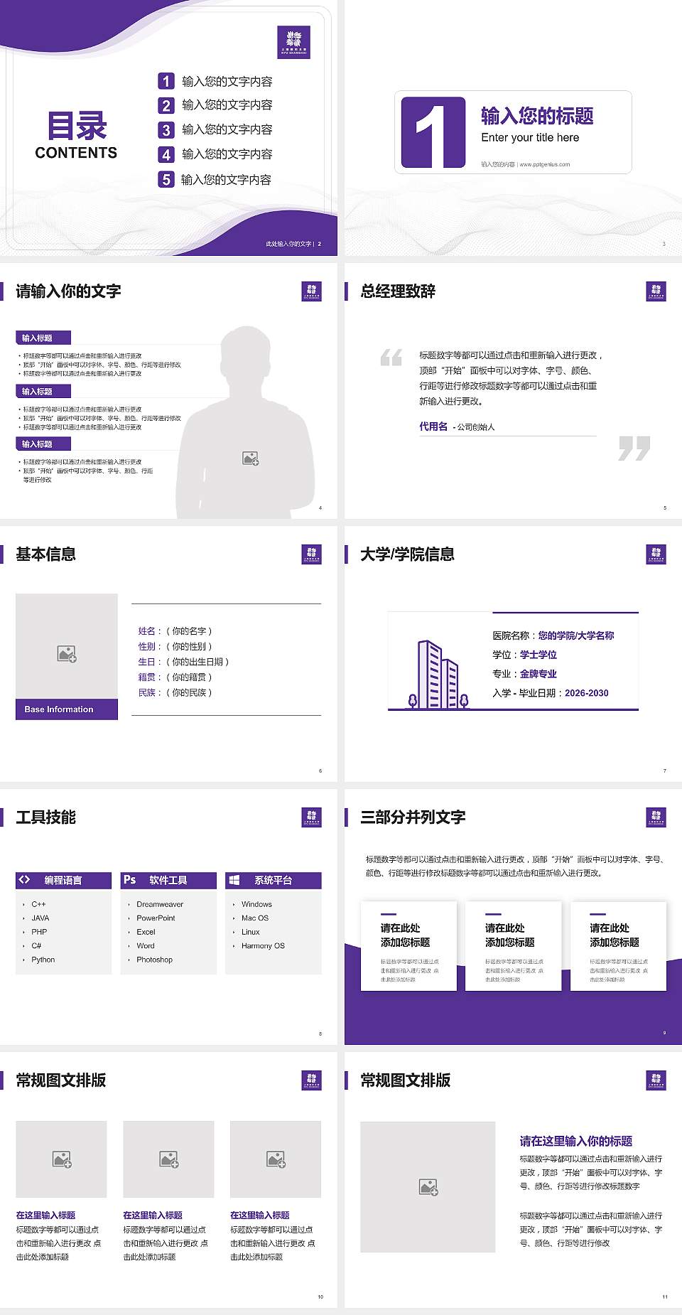 上海纽约大学大学生职业生涯规划书PPT模板下载4:3格式幻灯片预览图2