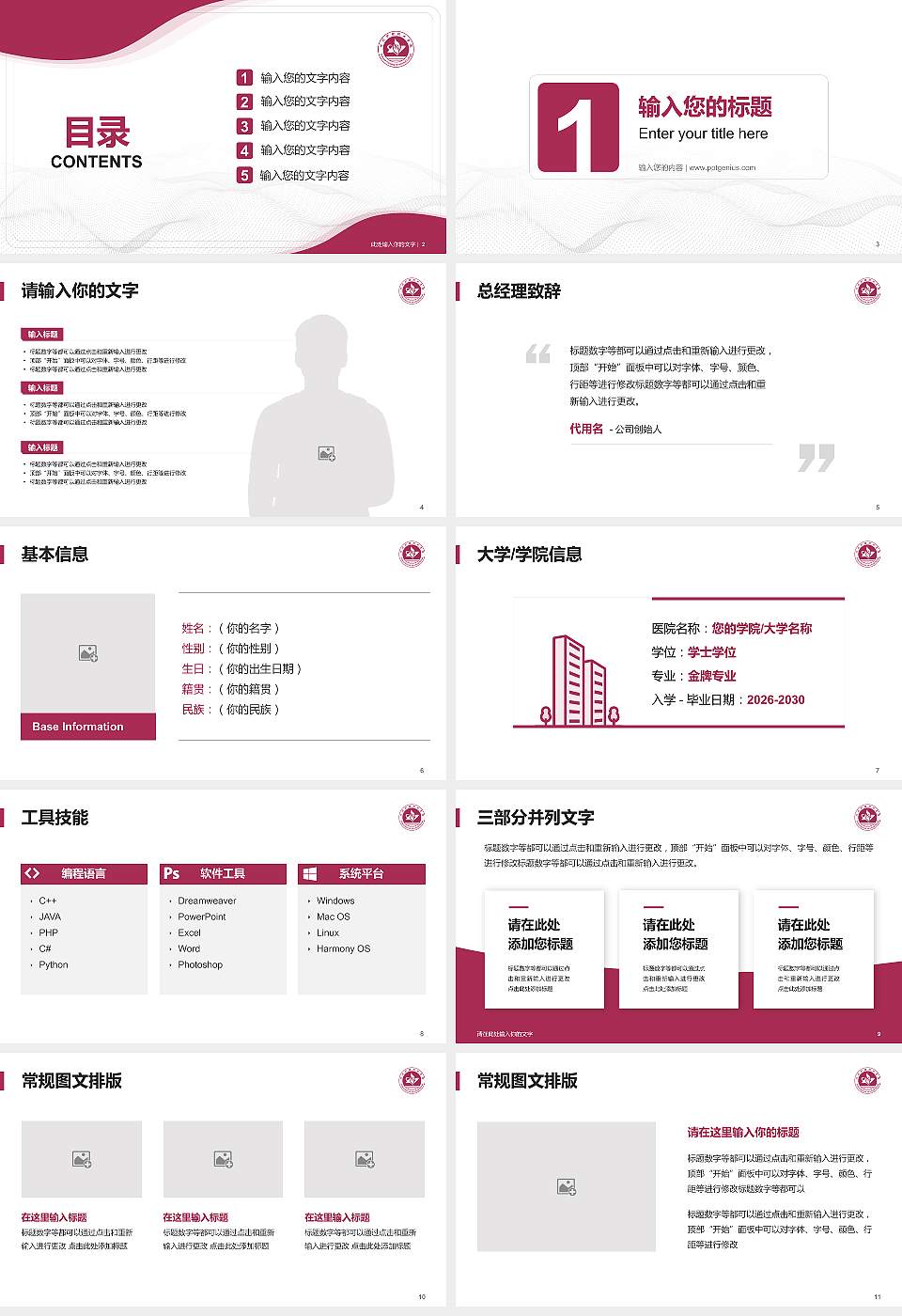 四川护理职业学院大学生职业生涯规划书PPT模板下载16:9格式幻灯片预览图2