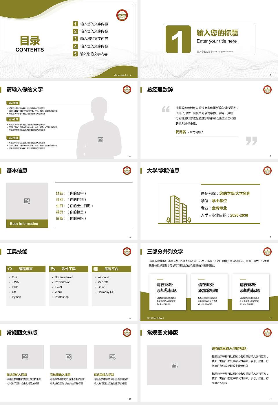 沈阳药科大学大学生职业生涯规划书PPT模板下载16:9格式幻灯片预览图2