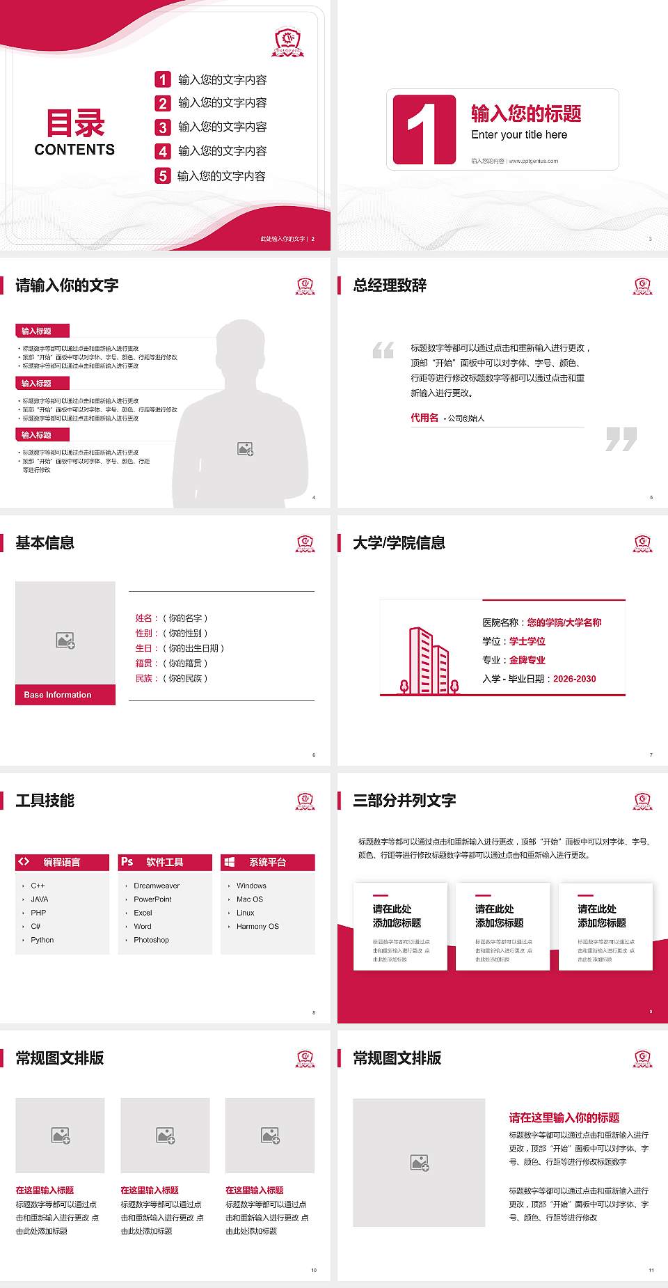 潍坊工程职业学院大学生职业生涯规划书PPT模板下载4:3格式幻灯片预览图2
