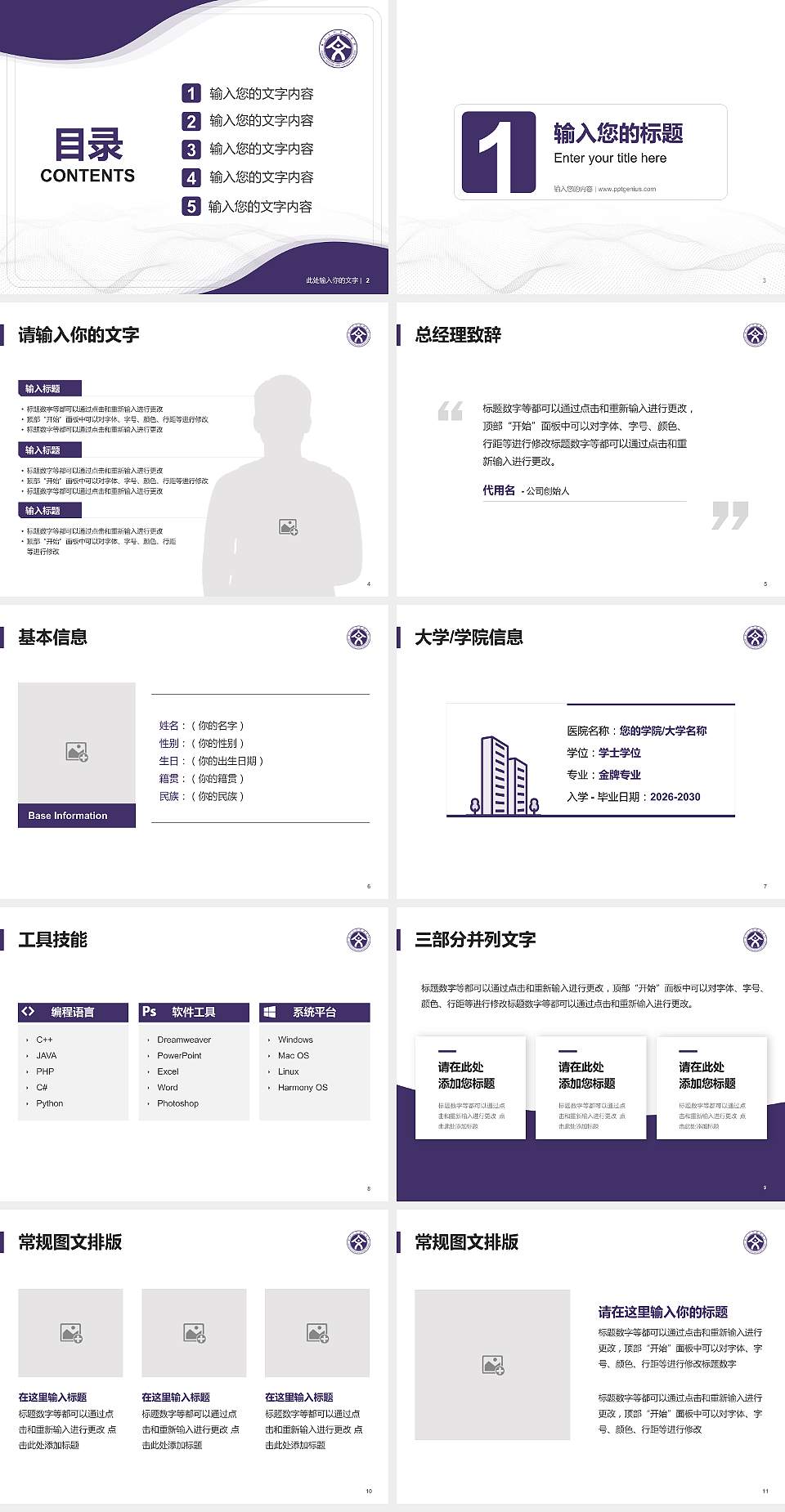 丽江文化旅游学院大学生职业生涯规划书PPT模板下载4:3格式幻灯片预览图2
