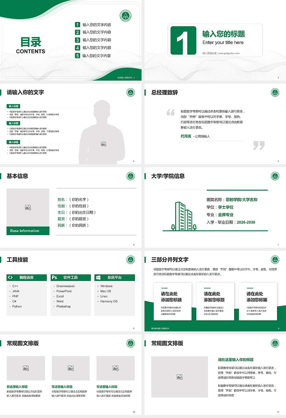 丽水职业技术学院大学生职业生涯规划书PPT模板下载16:9格式幻灯片预览图2