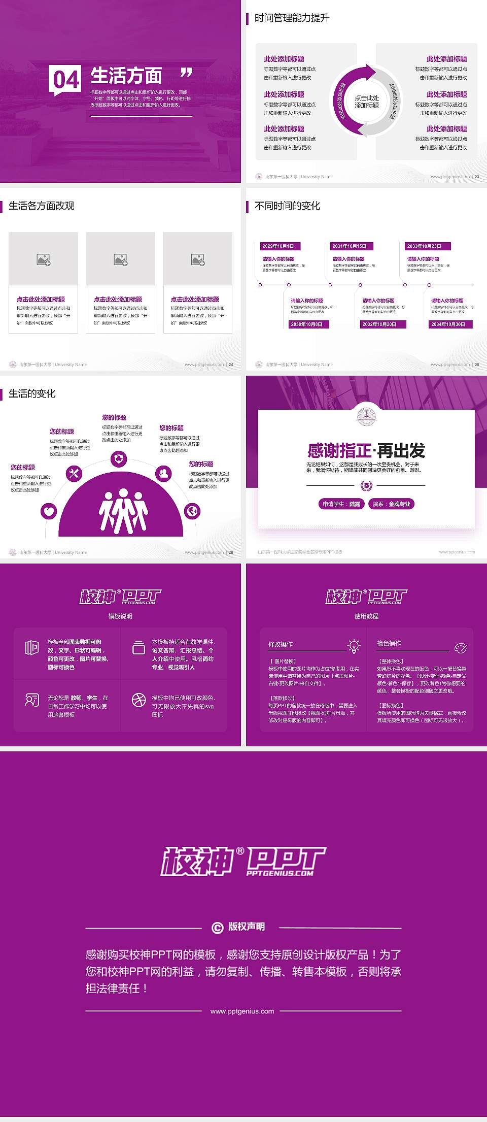 山东第一医科大学专用国家奖学金答辩PPT模板4:3格式幻灯片预览图4