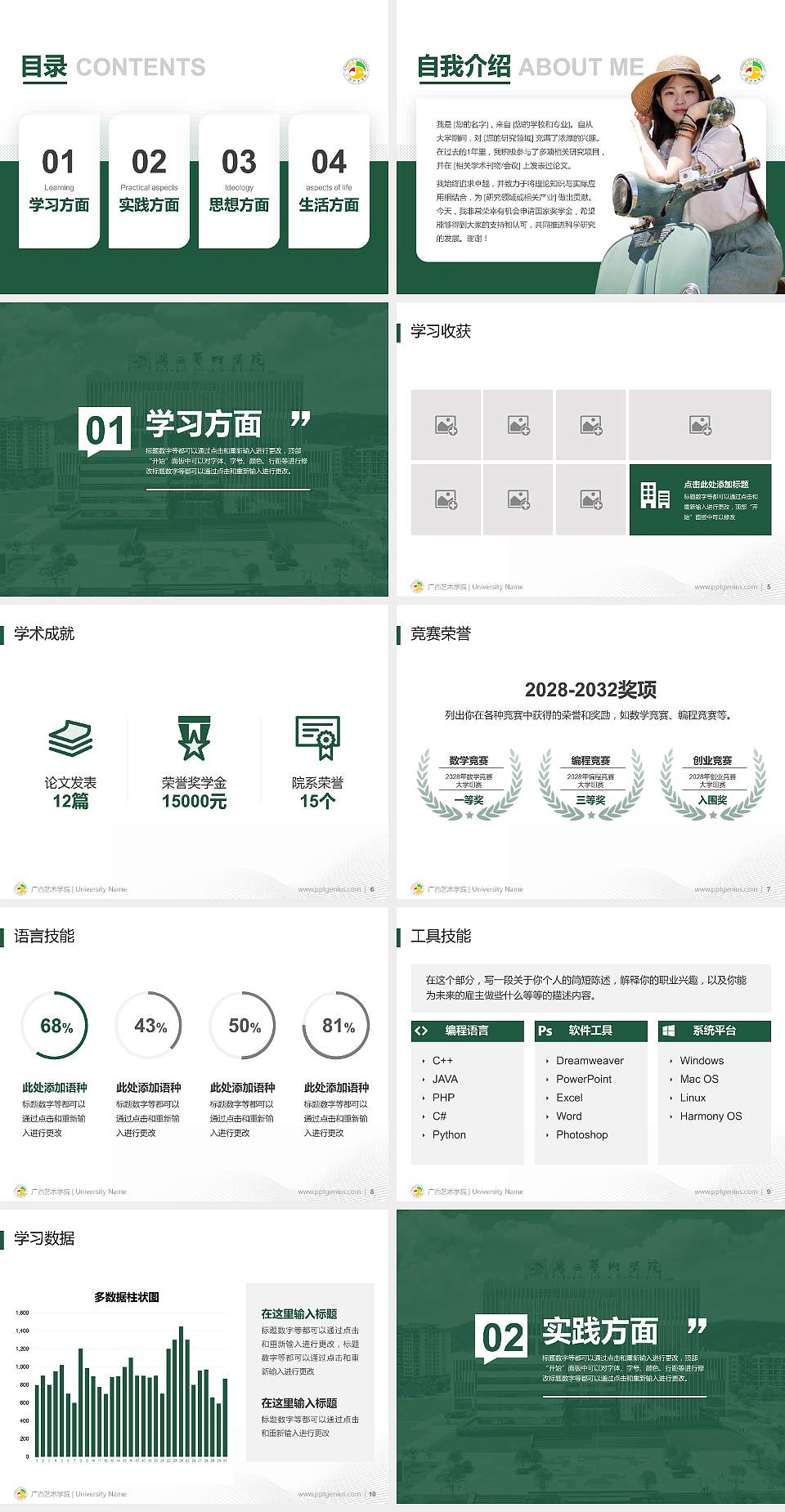 广西艺术学院专用国家奖学金答辩PPT模板4:3格式幻灯片预览图2