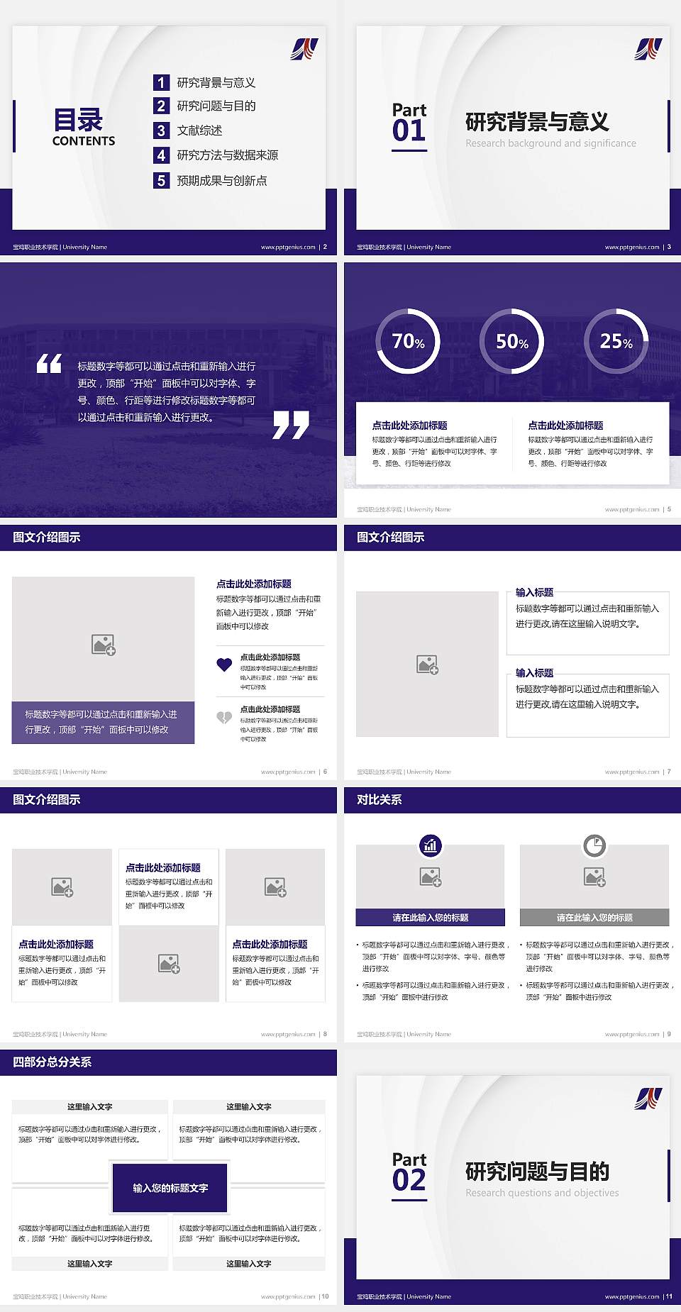 宝鸡职业技术学院硕士研究生/本科生毕业论文答辩/开题报告通用PPT模板下载4:3格式幻灯片预览图2