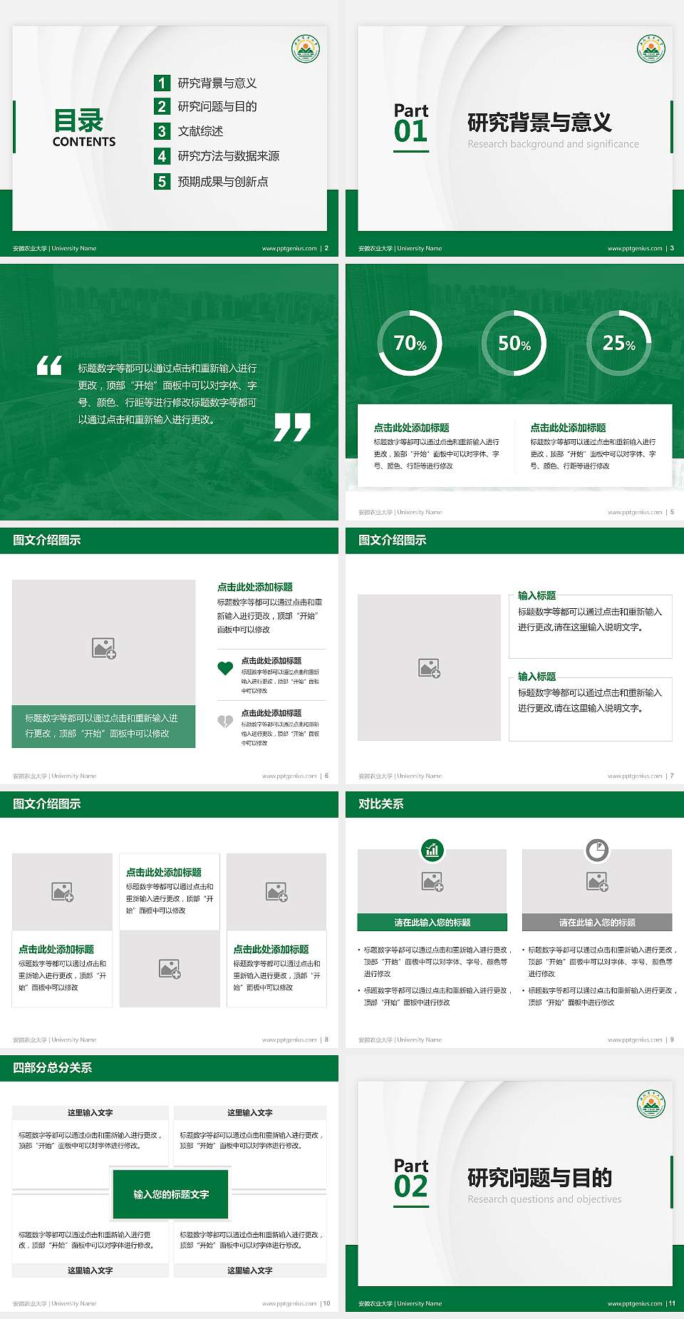 安徽农业大学硕士研究生/本科生毕业论文答辩/开题报告通用PPT模板下载4:3格式幻灯片预览图2