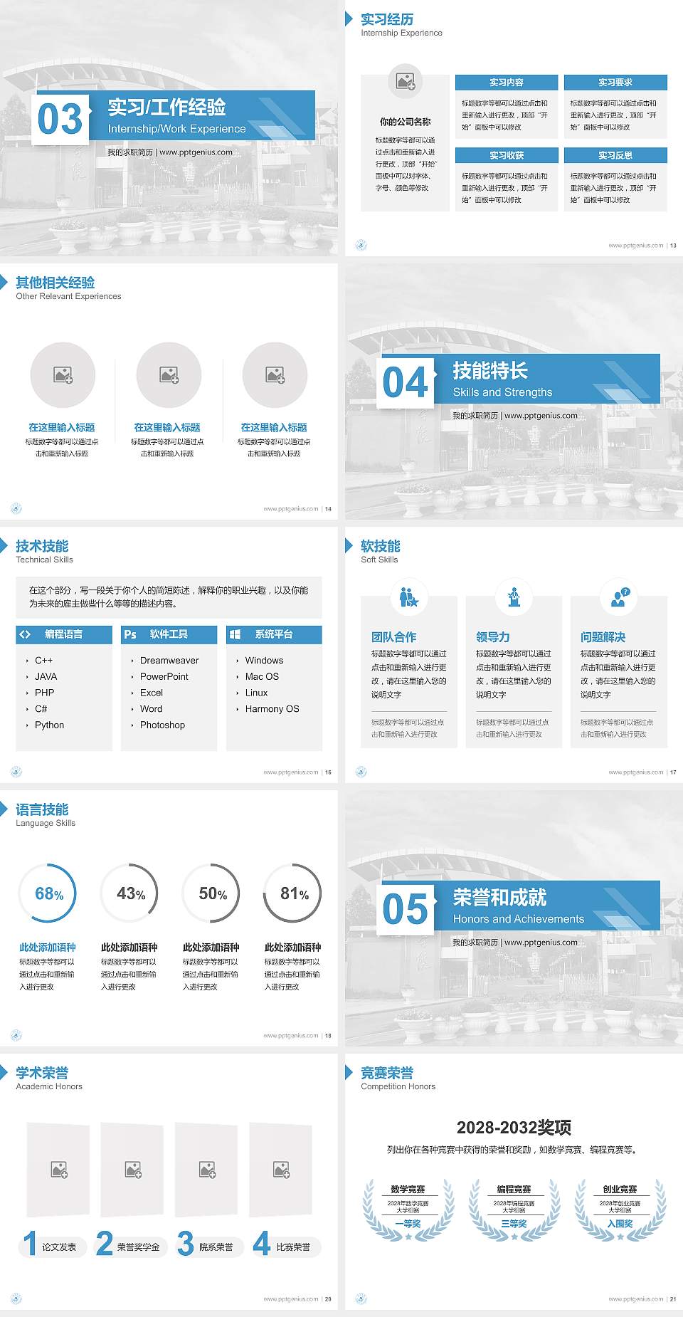 西昌学院教师/学生通用个人简历PPT模板下载4:3格式幻灯片预览图3