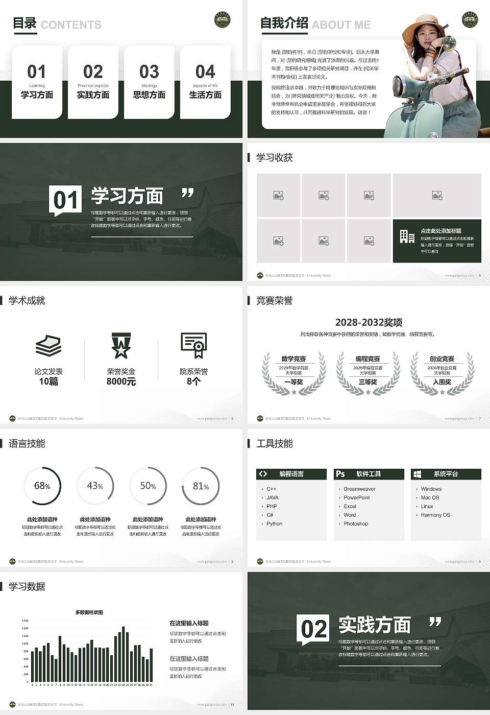 中国人民解放军陆军勤务学院专用国家奖学金答辩PPT模板16:9格式幻灯片预览图2